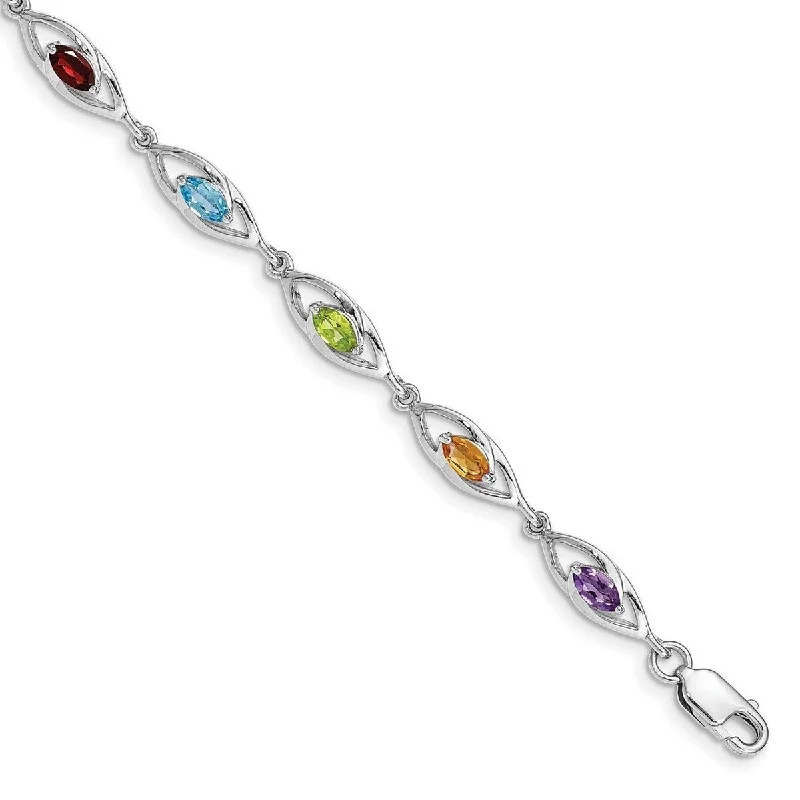 Ladies delicate gold bangles-Curata 925 Sterling Silver Rhod Plat Amethyst Topaz Peridot Citrine Garnet Bracelet 7.5 Inch