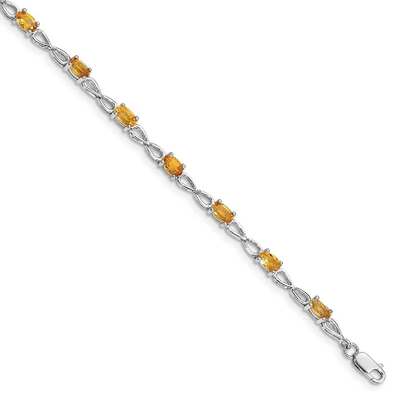 Ladies thick silver bangles-Curata 925 Sterling Silver Polished Lobster Claw Closure Citrine Bracelet