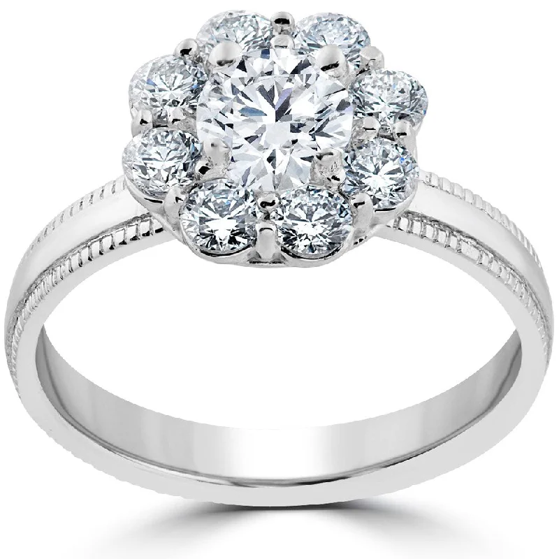 Ladies engagement rings with blue diamonds-14k White Gold 1 1/3 ct Halo Eco Friendly Lab Grown Diamond Engagement Ring