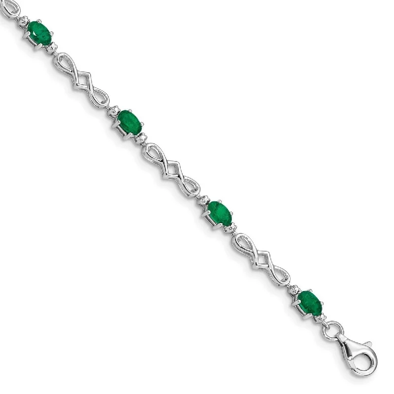 Ladies luxurious bangles-Curata 925 Sterling Silver Polished Open back Fancy Lobster Closure Emerald and Diamond Bracelet