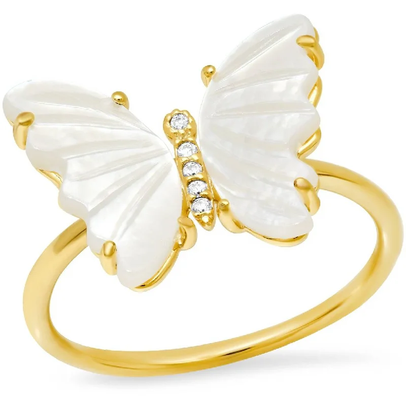 Ladies pearl rings-TAI GOLD CARVED MOTHER OF PEARL BUTTERFLY RING