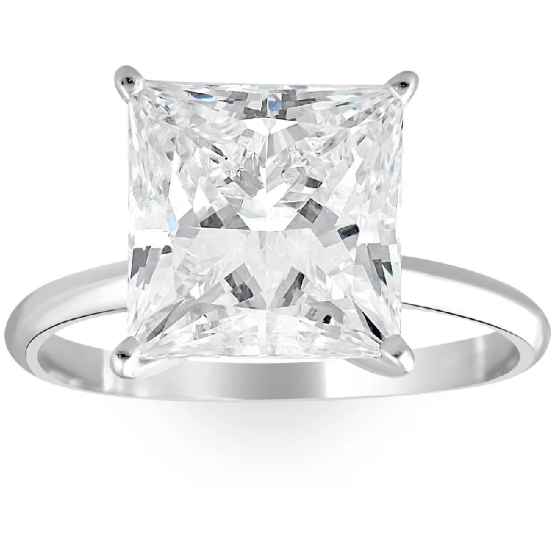 Ladies stackable engagement rings-I/VS 5Ct Princess Cut Solitaire Diamond 14k White Gold Engagement Ring Lab Grown