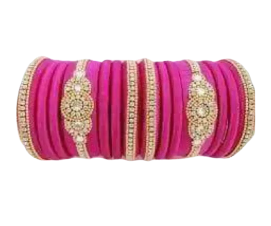 Ladies gold bangles-Designer Pink Color Silk Threaded Bangles Set of 2