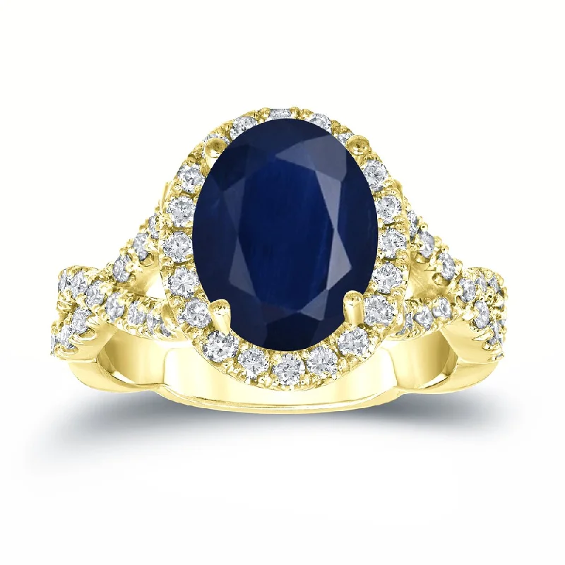 Ladies silver engagement rings-14k Gold 2 1/2ct Sapphire Oval and 3/5ct TDW Diamond Halo Engagement Ring