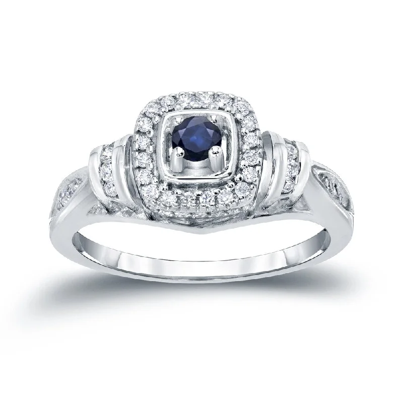 Ladies halo diamond engagement rings-14k Gold 1/5ct Blue Sapphire and 1/5ct TDW Diamond Engagement Ring