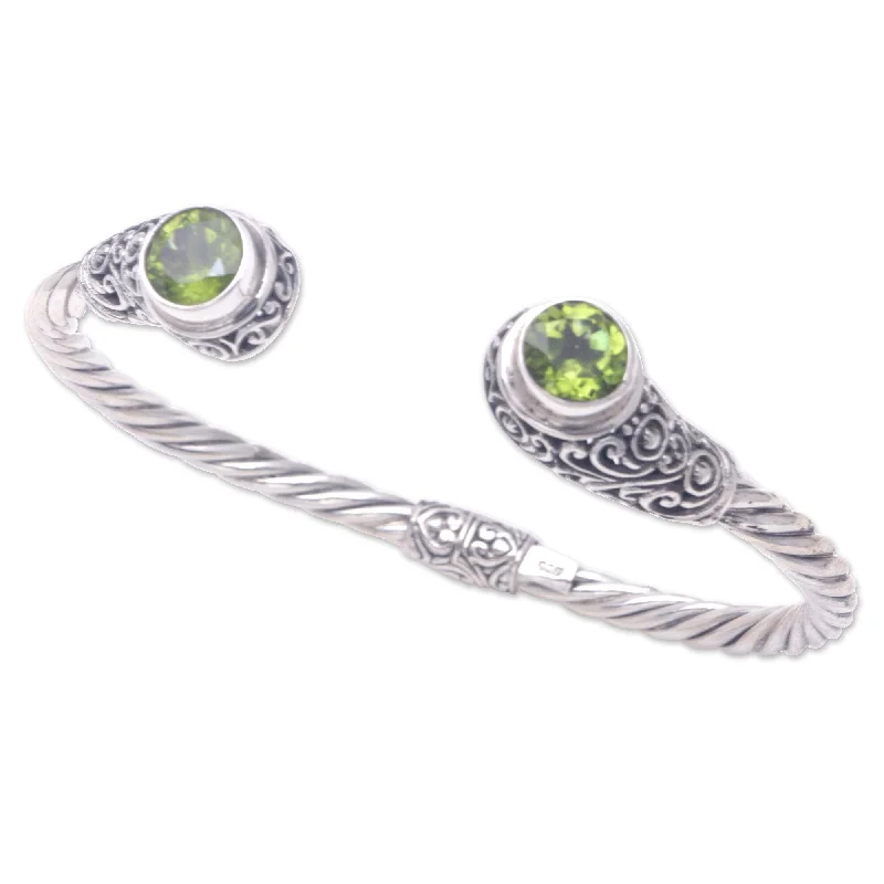 Ladies sterling silver bangles-Novica Handmade Green Royal Seal Peridot Cuff Bracelet