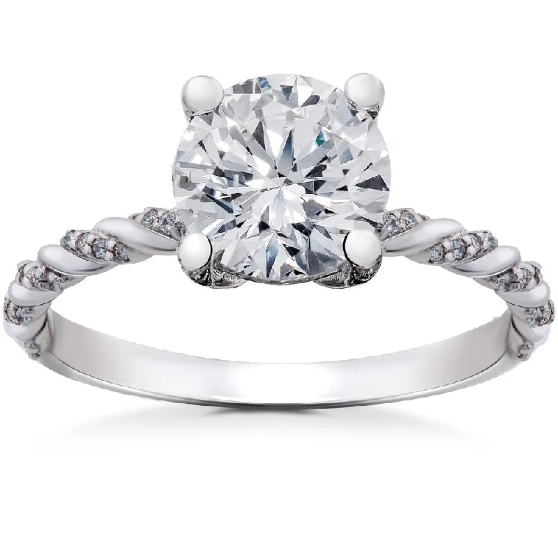 Ladies platinum engagement rings-14k White Gold 1 5/8 ct Lab Grown Round Eco Friendly Diamond Engagement Ring