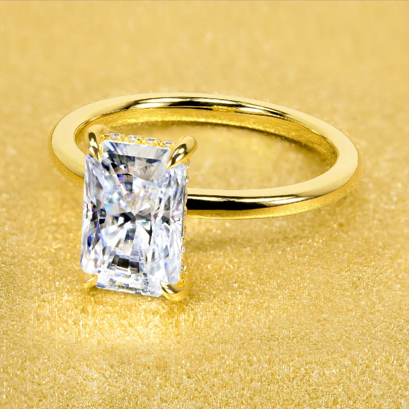 Ladies twisted design rings-The Adara, 3ct Elongated Radiant-cut Moissanite Hidden Halo Ring