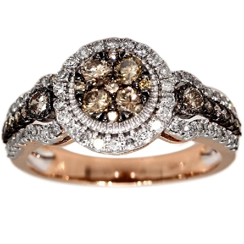 Ladies vintage-style engagement rings-Pompeii3 10k Rose Gold 1 Ct. TDW Champagne Diamond Halo Engagement Ring