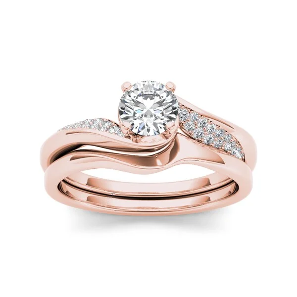 Ladies channel-set engagement rings-De Couer 14k Rose Gold 5/8ct TDW Classic Diamond Bypass Engagement Ring