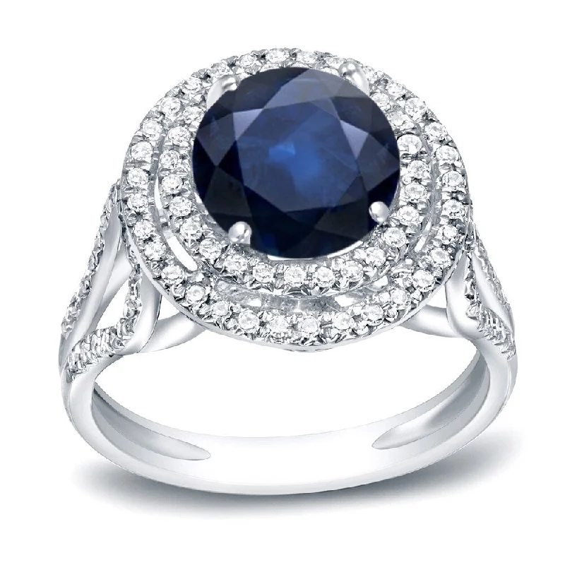 Ladies square diamond engagement rings-Auriya 14k Gold 1 1/4ct Unique Blue Sapphire Halo Diamond Engagement Ring 1/2ctw H-I, SI1-SI2