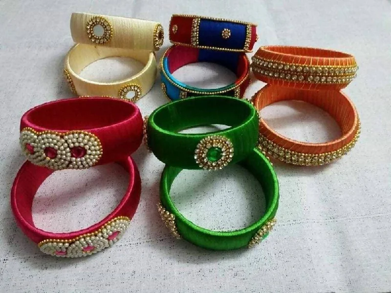 Ladies gemstone bracelets-Different Model Of Silk Thread Bangles Sets