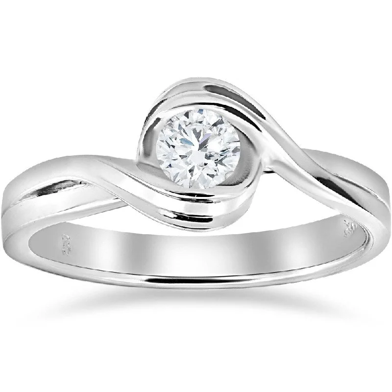 Ladies engagement rings with pave diamonds-14K White Gold 1/2 ct TDW Diamond Solitaire Engagement Ring