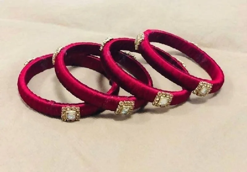 Ladies fashion bangles-Pink Color Silk Threaded Bangles Set of 4