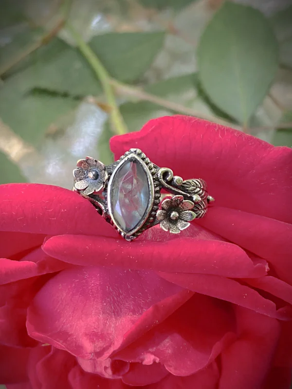 Ladies pink sapphire rings-Apatite Flower Scroll Ring