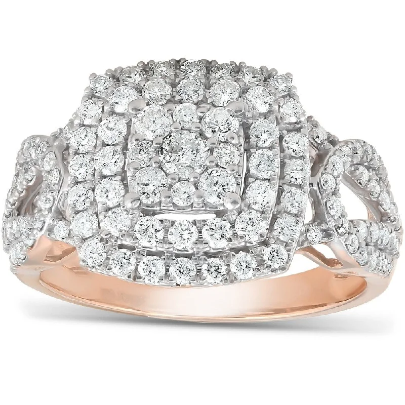 Ladies yellow gold engagement rings-Pompeii3 10k Rose Gold 1 1/5 Ct TDW Diamond Double Cushion Halo Engagement Ring