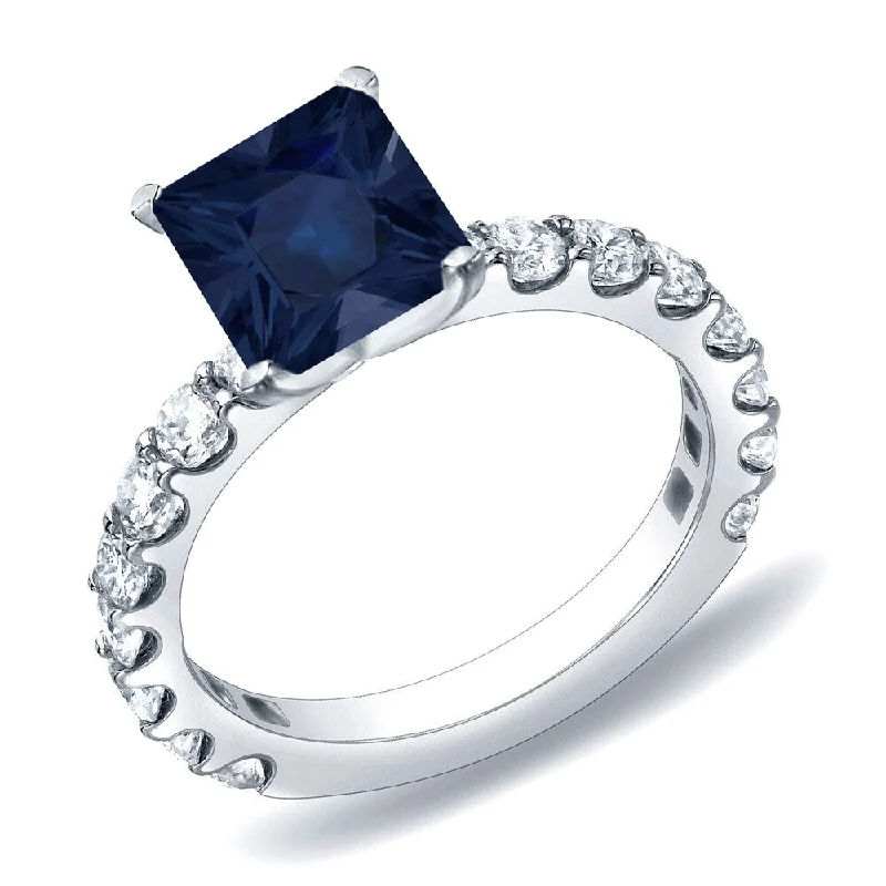 Ladies engagement rings with white gold settings-Auriya 14k Gold 3/4ct Princess-cut Sapphire and Diamond Engagement Ring 1ctw (H-I, SI1-SI2)