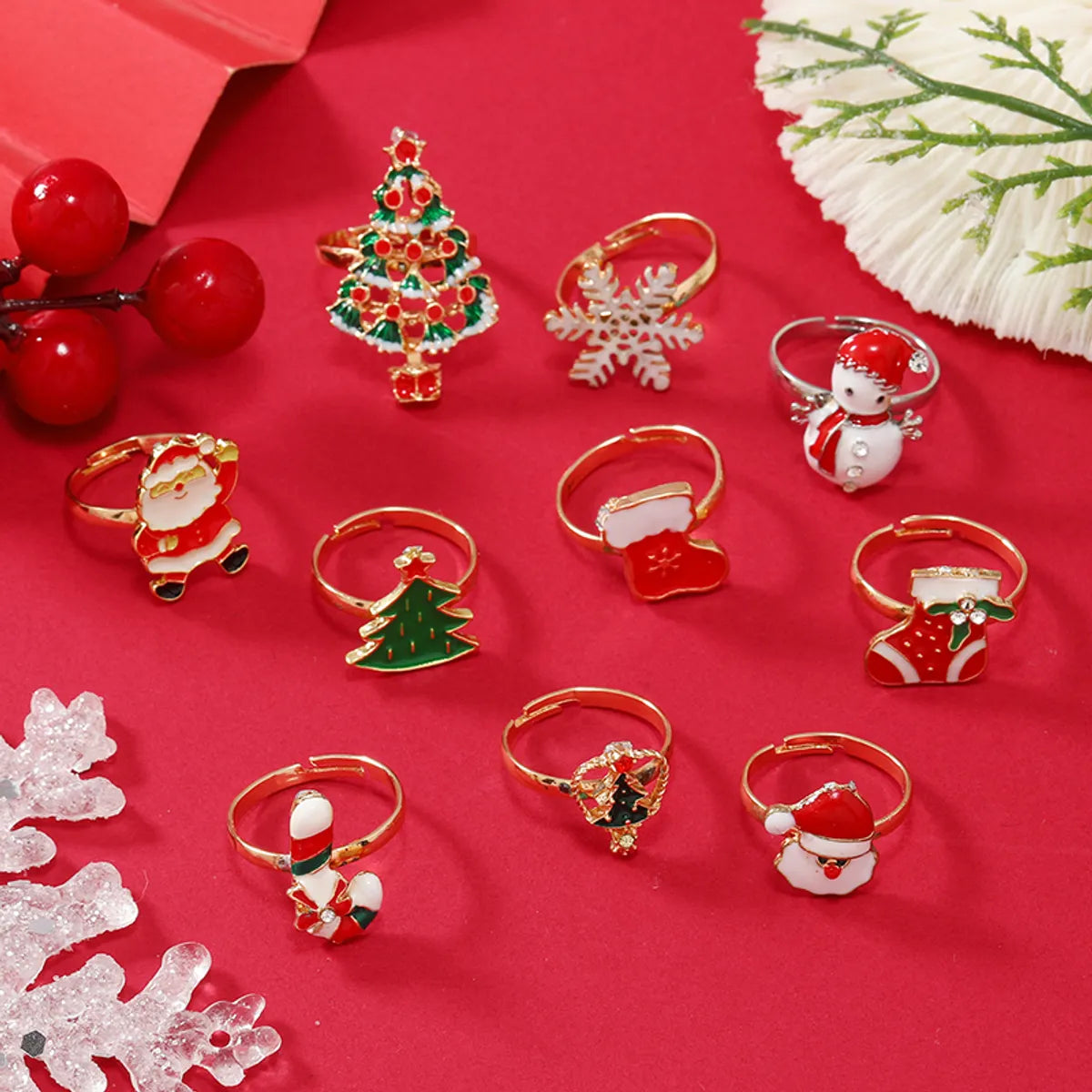 Ladies unique gold rings-Princess Cute Christmas Tree Santa Claus Snowflake Alloy Plating Inlay Rhinestones Silver Plated Christmas Kid's Open Rings