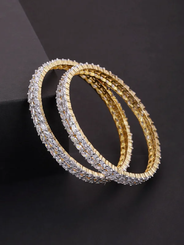 Ladies gold cuff bracelets-Priyaasi Women Set Of 2 Gold-Plated American Diamond Studded Bangles