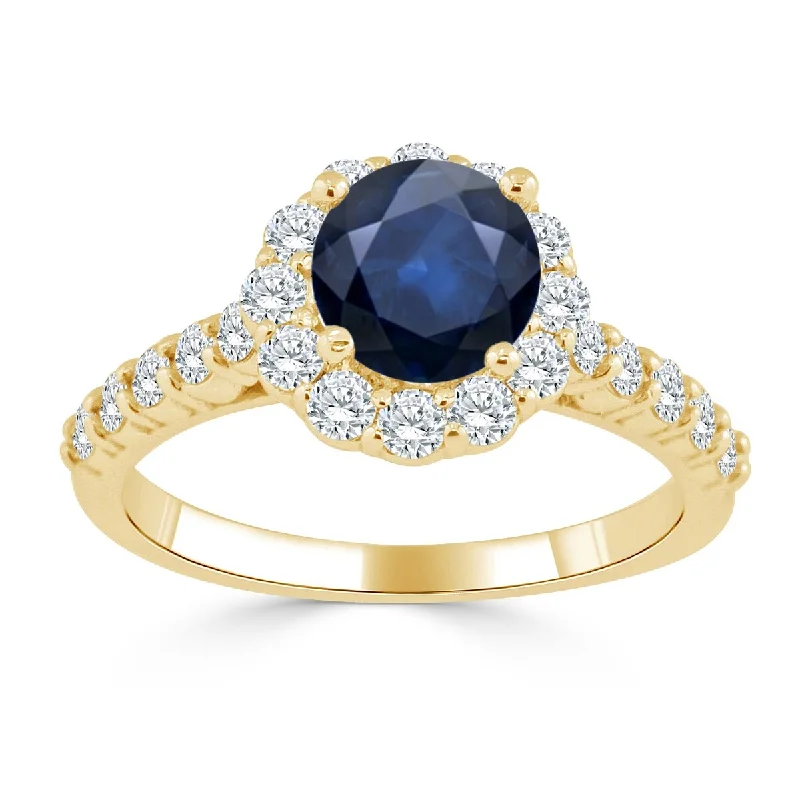 Ladies engagement rings with a classic look-Auriya 14k Gold 1ct Blue Sapphire and Diamond Halo Engagement Ring 5/8ctw