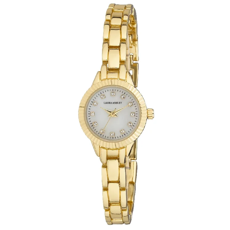 Ladies charm bracelets-Laura Ashley Ladies LA31074YG Gold Mini Bracelet With Coin Edge Bezel Link Womens Watch - One size - One size