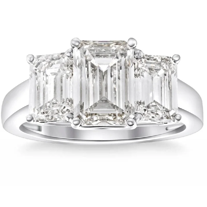 Ladies engagement rings with pearls-3.55Ct TW Emerald Cut Three Stone Engagement Ring White Gold Lab Grown