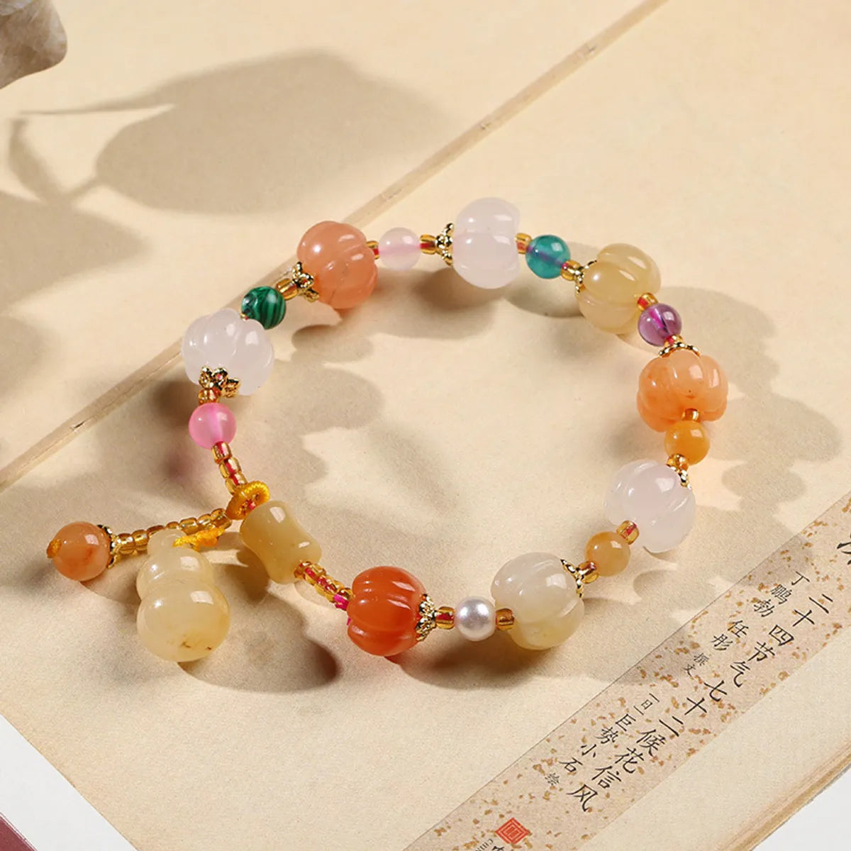 Ladies gold-plated bangles-Fashion Pumpkin Jade Beaded Knitting Bracelets 1 Piece