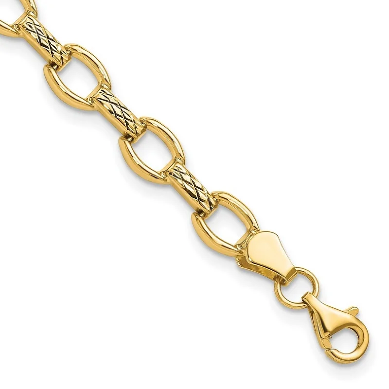 Ladies luxury charm bracelets-Curata 14k Yellow Gold Sparkle-Cut Fancy Link Bracelet - 7 Inch