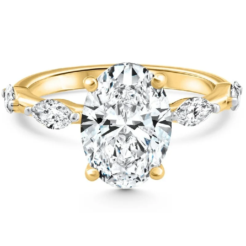 Ladies two-tone engagement rings-Certified 3.60Ct Oval Diamond Engagement Ring Yellow Gold Lab Grown