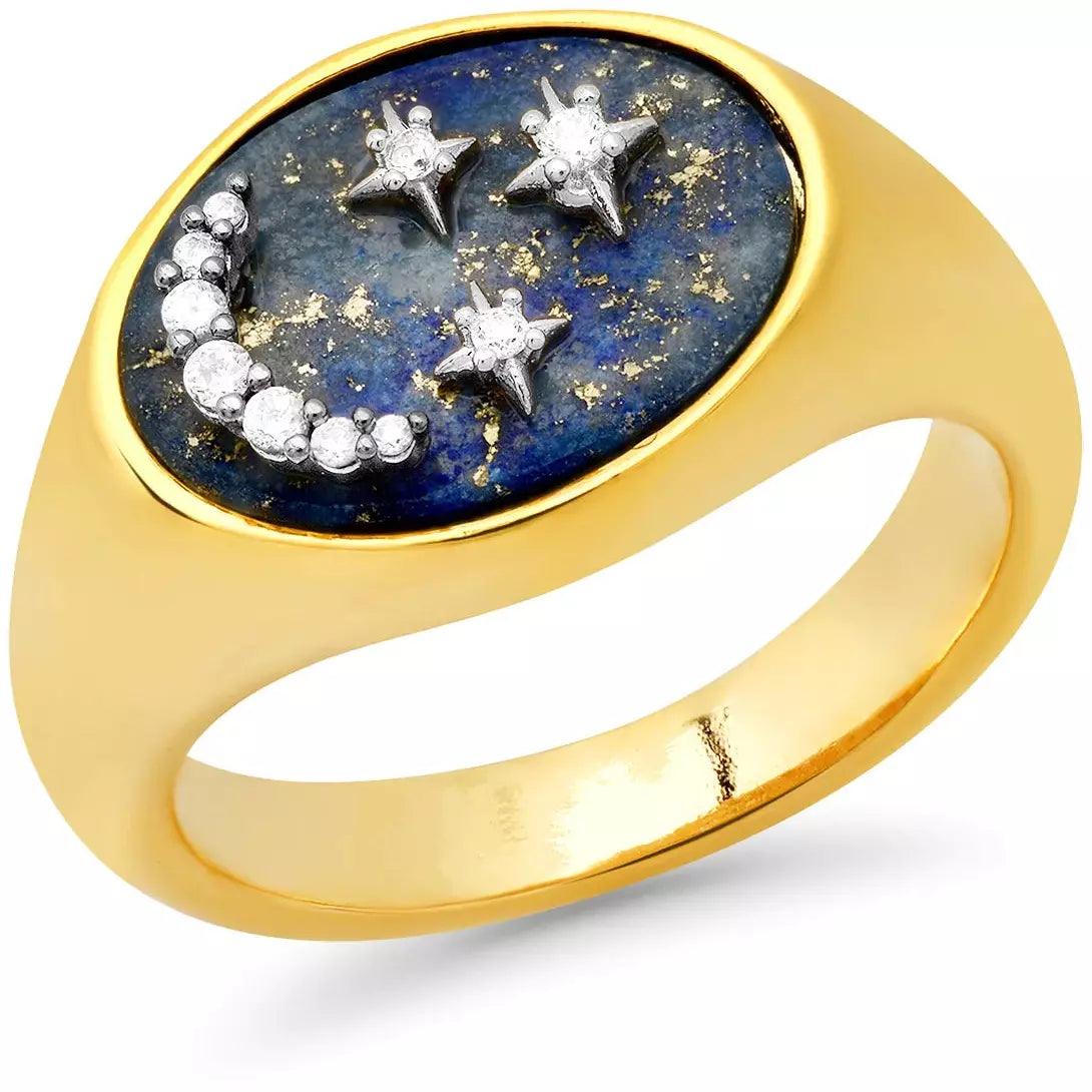 Ladies vintage engagement rings-TAI GOLD LAPIS MOON & STAR SIGNET RING