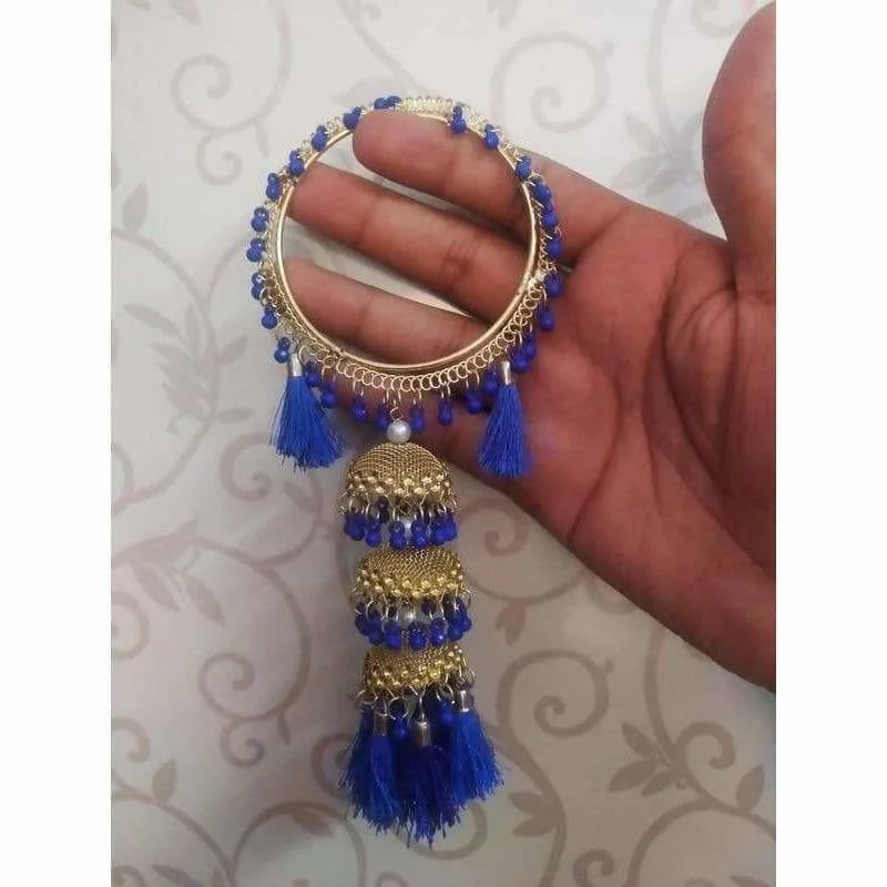 Ladies luxury charm bracelets-MS Fashion India Blue Threads With Jhumkas Gold Color Latkan Bangles