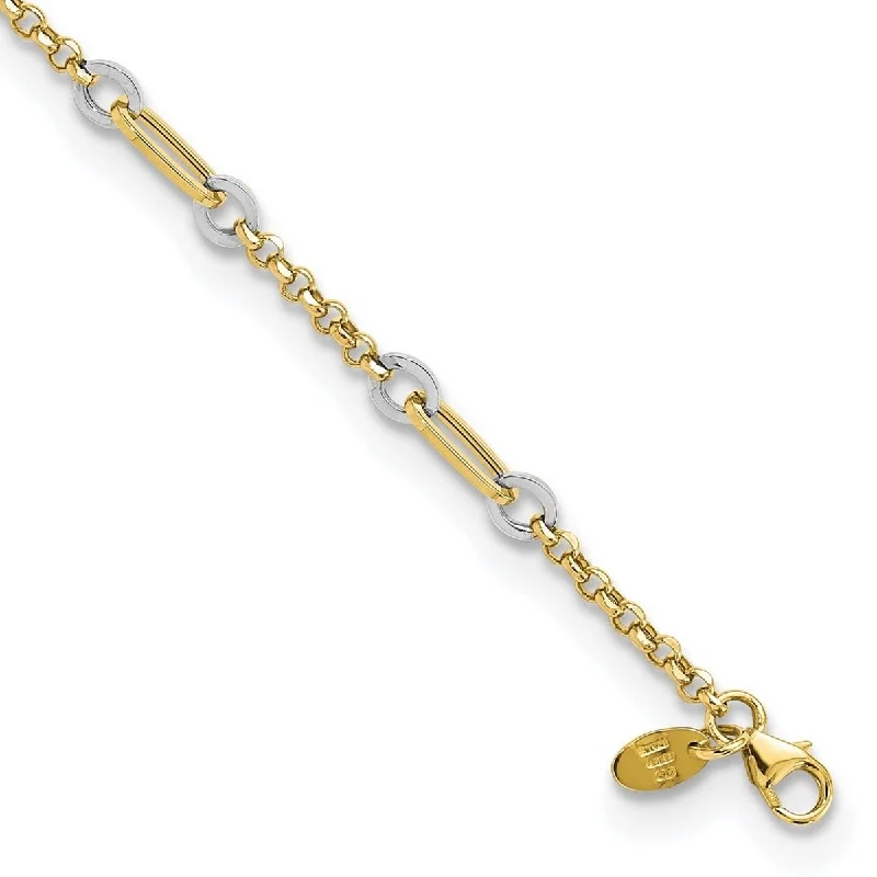 Ladies gold-plated bracelets-Curata 14k Two tone Gold Fancy Oval Link and Chain With .5 In Ext Bracelet 7.25 Inch