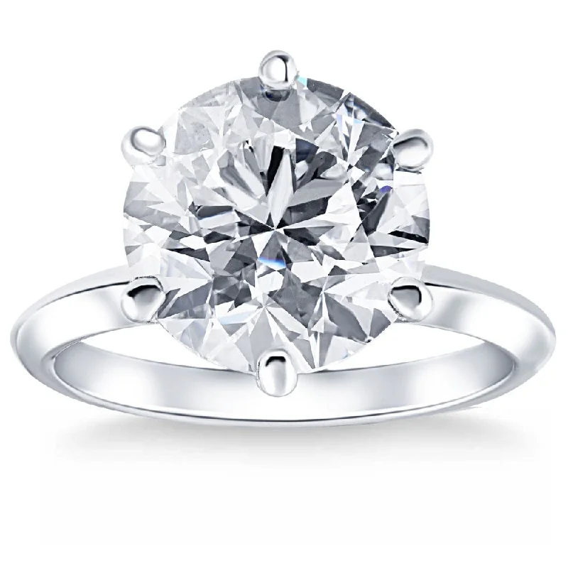 Ladies white gold engagement rings-Certified 6Ct Solitaire Diamond Engagement Ring White Gold Lab Grown