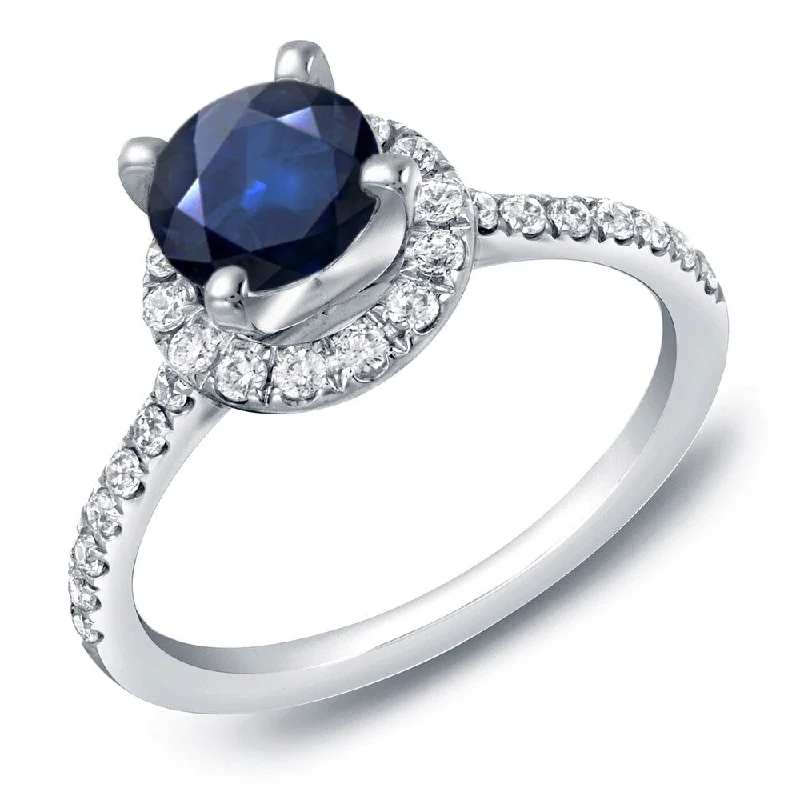 Ladies engagement rings with floral designs-Auriya 14k Gold 1ct Blue Sapphire and Diamond Halo Engagement Ring 1/2ctw