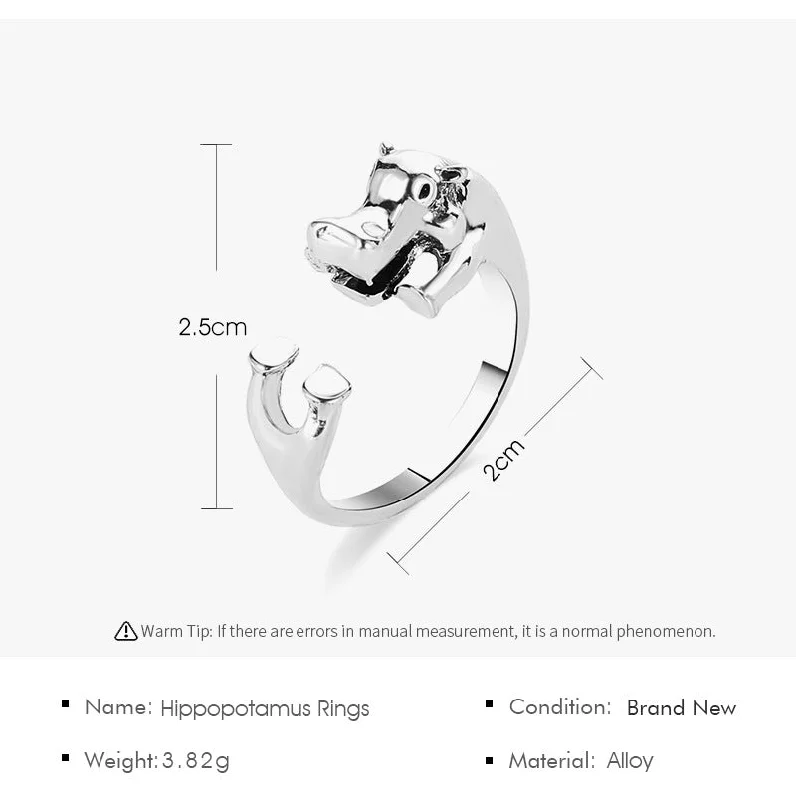 Ladies cubic zirconia rings-Cute Retro Hippo Opening Adjustable Ring Wholesale