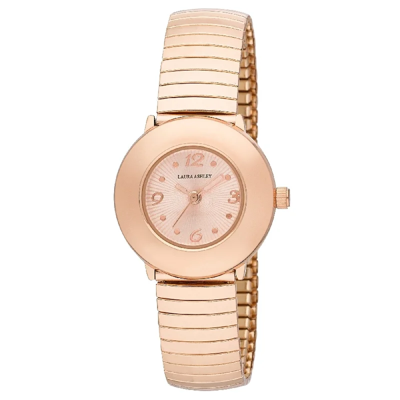 Ladies adjustable bracelets-Laura Ashley Women's Rose Gold Round Case Mini Expandable Bracelet Watch - One size - One size