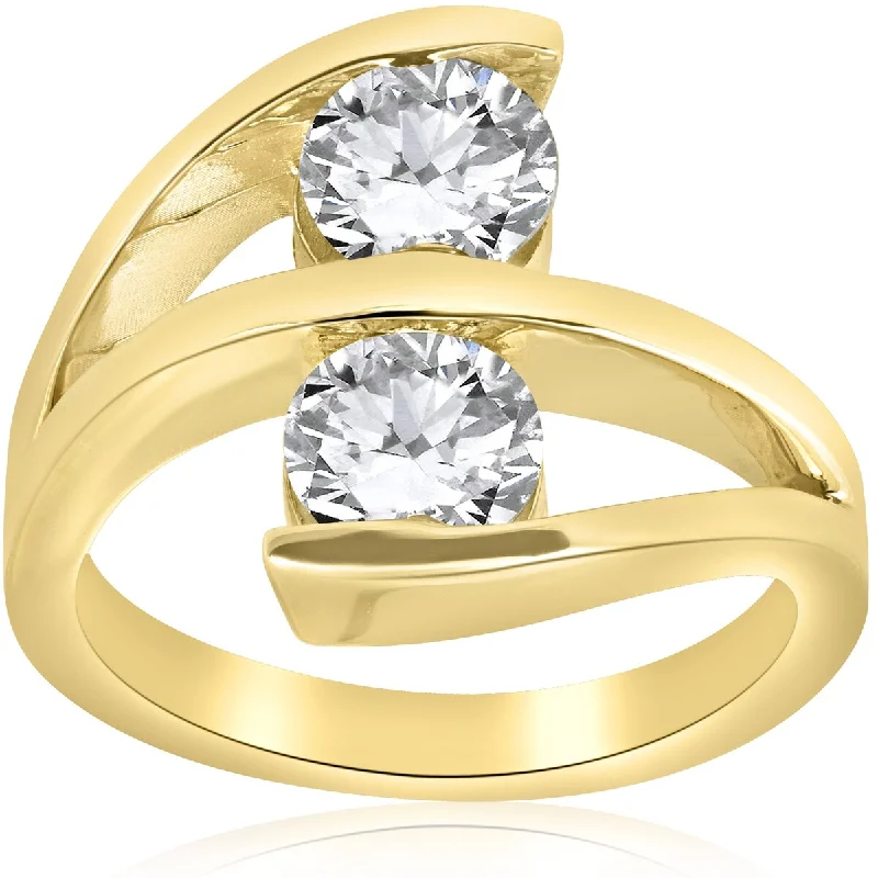 Ladies platinum and diamond engagement rings-G/SI 2 ct Diamond Enhanced Two Stone Forever Us Engagement Ring 14k Yellow Gold