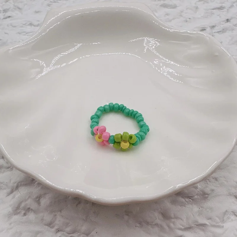 Double Flower Ring (Pink Green)