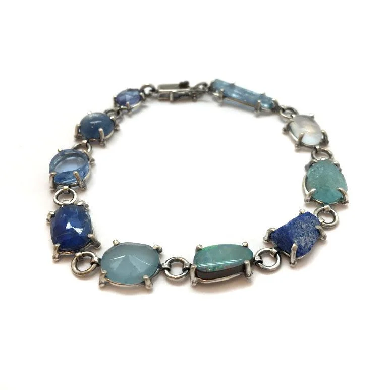 Ladies diamond tennis bracelets-Blue Gemstone Link Bracelet