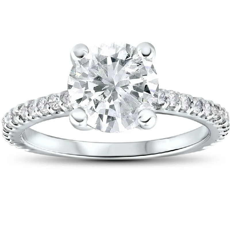 Ladies art deco engagement rings-2 1/3 cttw Diamond Engagement Ring Solitaire Round Brilliant Cut 14k White Gold