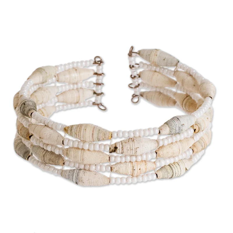 Ladies twisted bangles-Novica Handmade Nature Of Life In White Recycled Paper Beaded Cuff Bracelet