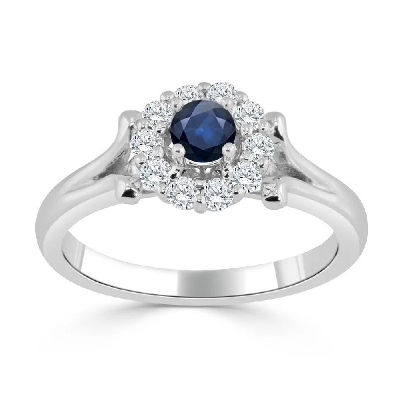 Ladies diamond engagement rings with side accents-Auriya 14K Gold 1/4ct Blue Sapphire and 1/3ct TDW Diamond Engagement Ring