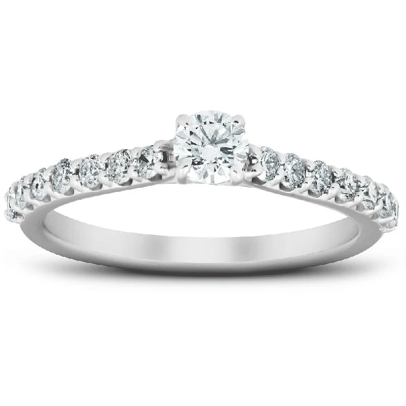 Ladies rose gold engagement rings-3/4 Ct TDW Diamond Side Stone Engagement Ring 14k White Gold Lab Created