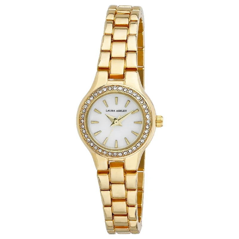 Ladies long silver bracelets-Laura Ashley Gold Mini Link Crystal Bezel Bracelet Watch