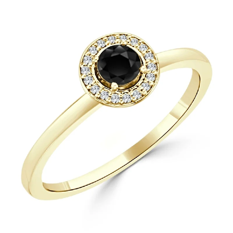 Ladies engagement rings with yellow diamonds-Auriya 10K Gold 1/3ct TDW Simple Black Diamond Halo Engagement Ring