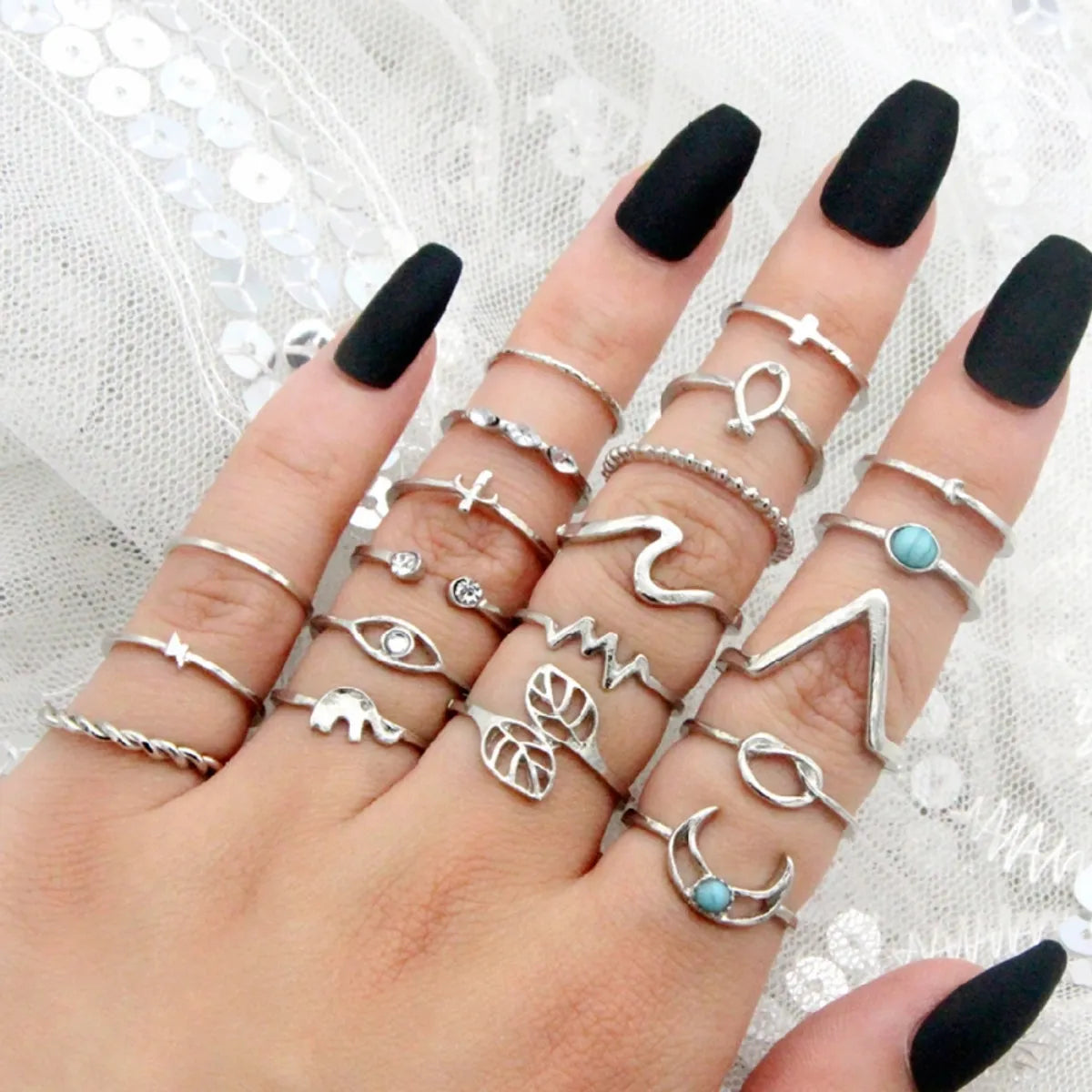 Ladies band rings-Retro Round Alloy Plating Inlay Turquoise Rhinestones Silver Plated Women's Rings