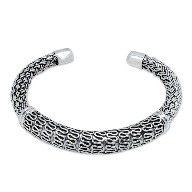 Ladies tennis bangles-Novica Handmade Traditional Braid Sterling Silver Cuff Bracelet