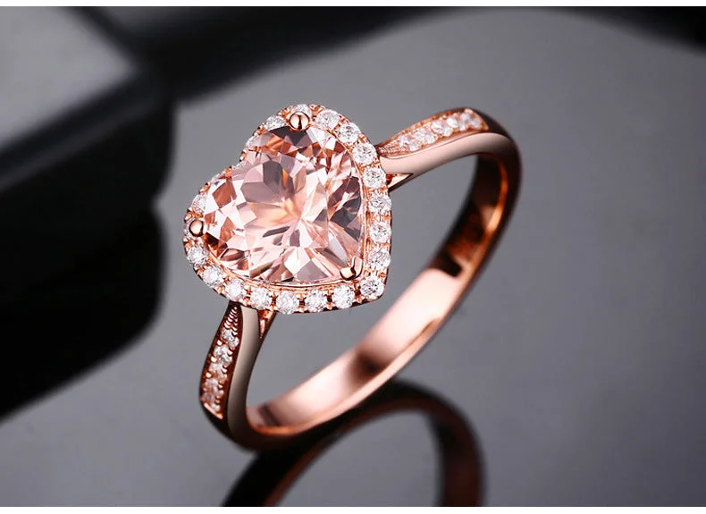 Ladies pear-shaped rings-Sweet Heart Shape Copper Plating Inlay Zircon Rose Gold Plated Open Rings