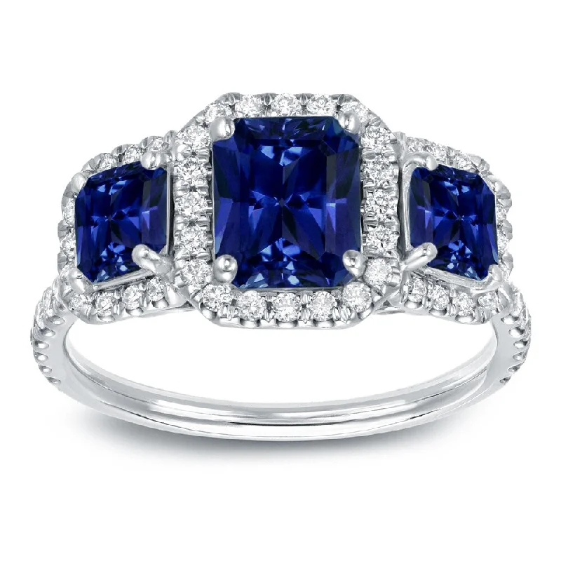 Ladies antique engagement rings-Auriya 14k Gold 1 3/4ct Radiant-cut Sapphire 3-Stone Diamond Engagement Ring 1/2cttw (J-K, SI1-SI2)