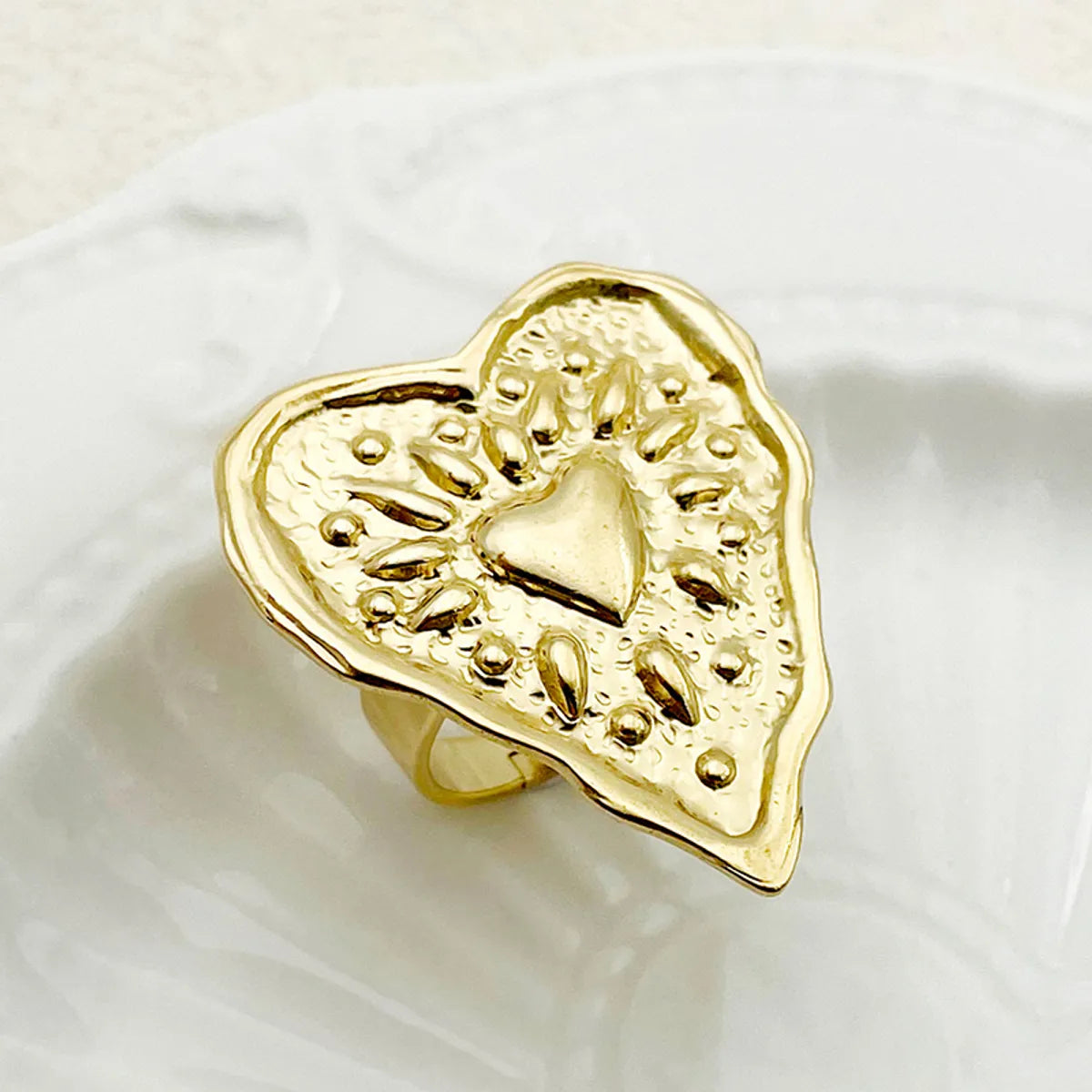 Ladies statement rings-Casual Romantic Heart Shape Stainless Steel Plating Gold Plated Open Rings